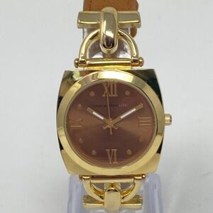 Isaac Mizrahi Live Watch Women 32mm Gold Tone Brown Dial Suede New Battery 8.5"